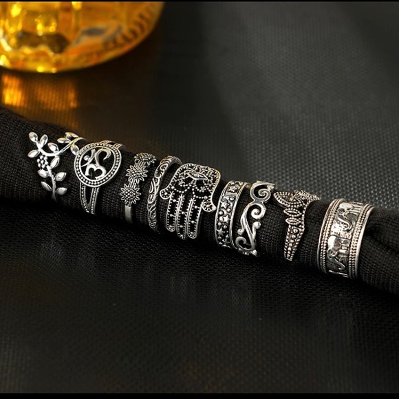 9 Piece Boho Midi 🤍 Spiritual Silver Ring Set - Picture 4 of 4